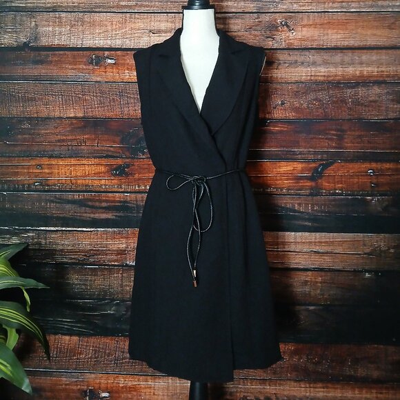 H&M Blazer Wrap Dress Size M Black Tie Belt Sleeveless Lined - Picture 2 of 9